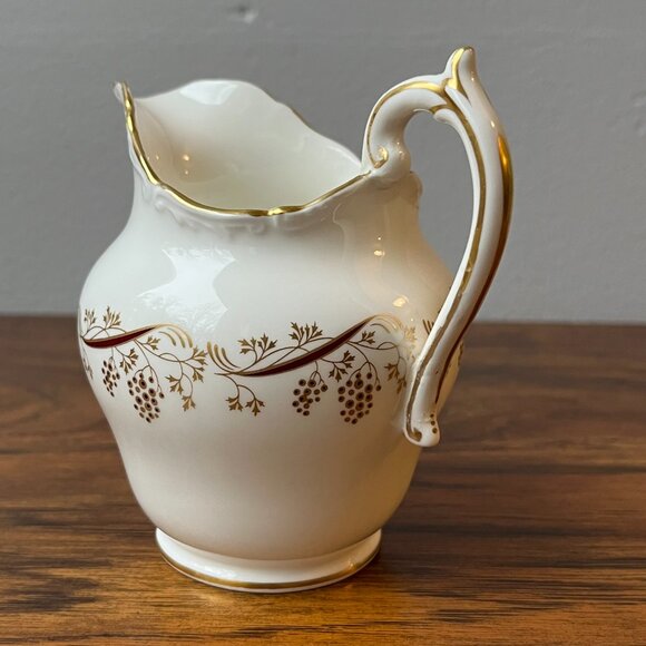 COALPORT Burgundy Pattern Creamer Cream Pitcher White Gold Grapes Vines England - Picture 2 of 14